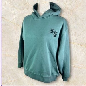 Zara hooded sweatshirt womens size small green cropped NY logo long sleeve